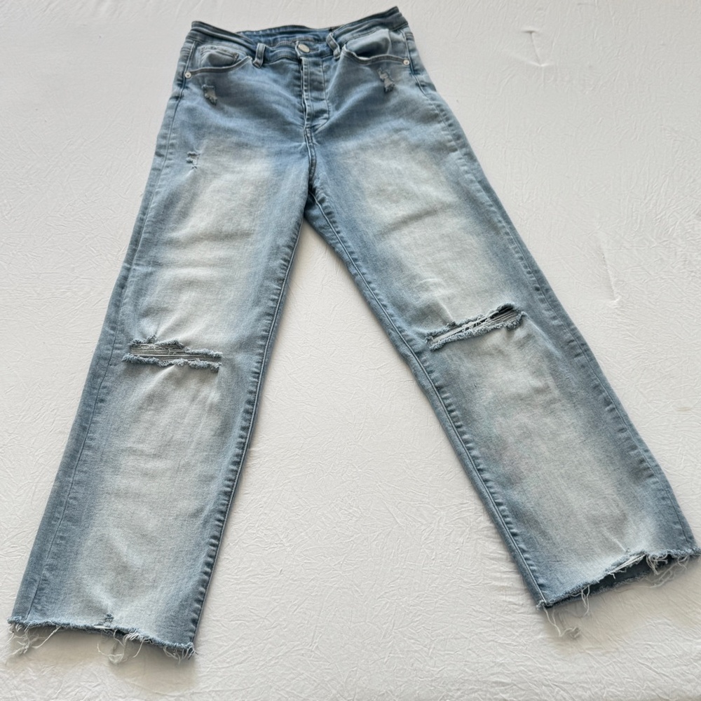 Blank NYC The Baxter Ribcage Straight Stretch Leg Distressed Raw Hem Jeans 28